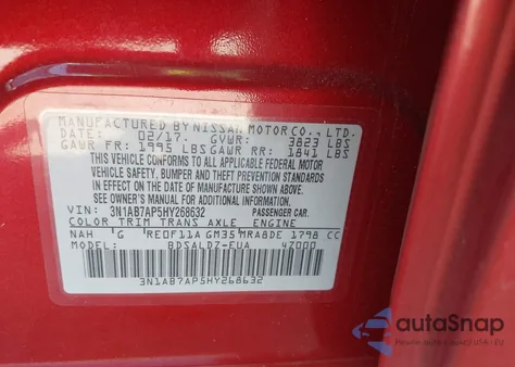 2017 Nissan Sentra Sv from USA, damaged, VIN 3N1AB7AP5HY268632